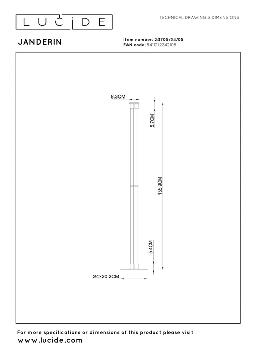 Lucide JANDERIN - Floor lamp - LED Dim. - CCT - 2x17W 2200K/3300K - Hand Wave Sensor - Champagne Color | Vibes - technical